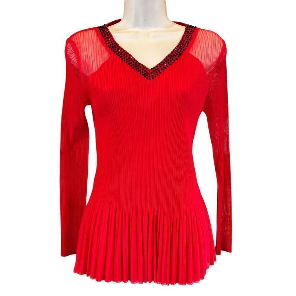 Journey Long Sleeve V Neck Pleated & Beaded Top NWT Size Small